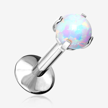 Implant Grade Titanium Internally Threaded Fire Opal Sparkle Prong Set Labret-White Opal